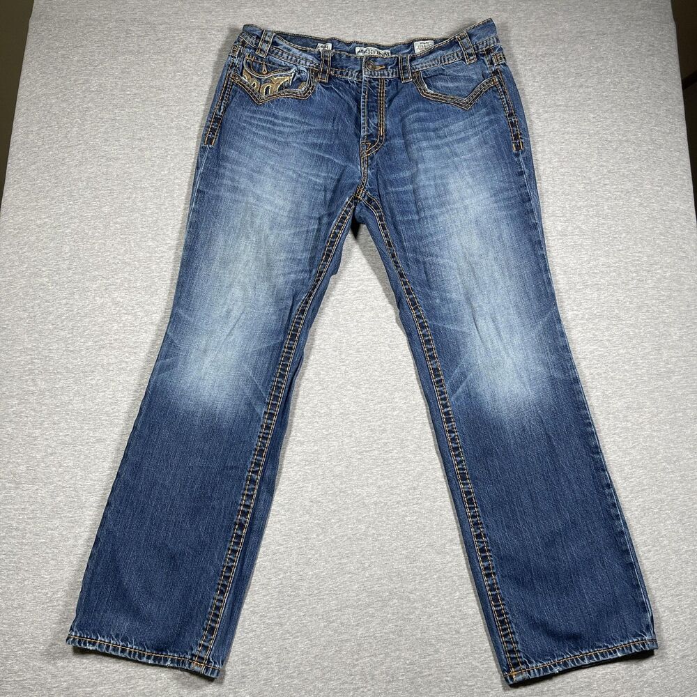 MEK DNM Jeans Mens 38x34 (36x32) Medium Wash Bilbao Straight Embroidered Y2K
